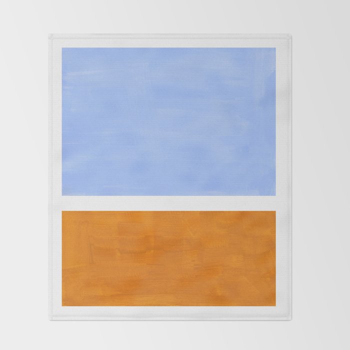 Pastel Royal Blue Yellow ochre Mid Century Modern Abstract Minimalist Rothko Color Field Squares Throw Blanket Gallery Image 2