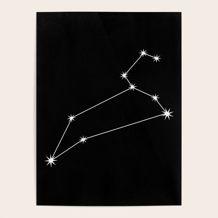 Leo Zodiac Star Constellation Line Art Black Poster Gallery Image 1