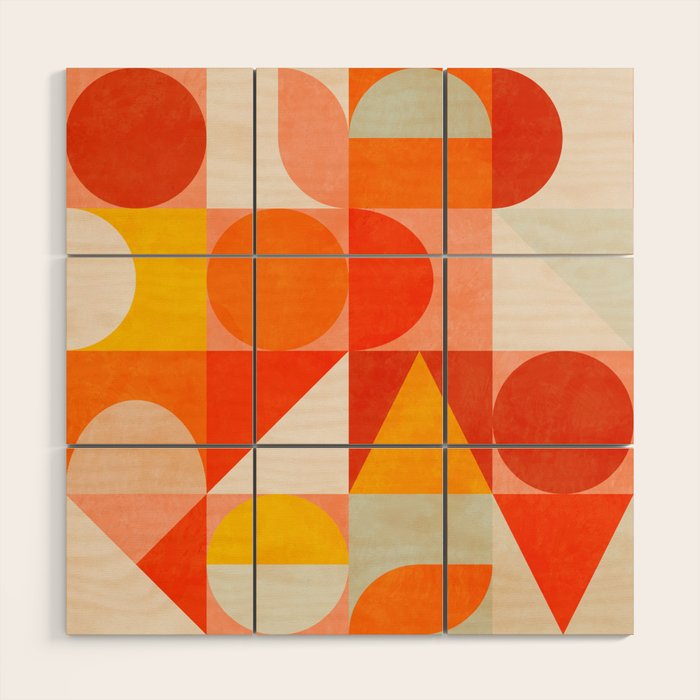 mid century geometry sunny 3 Wood Wall Art Gallery Image 1