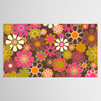 Groovy Retro Garden 60s 70s Floral Pattern Brown Avocado Pink Tablecloth Gallery Image 2