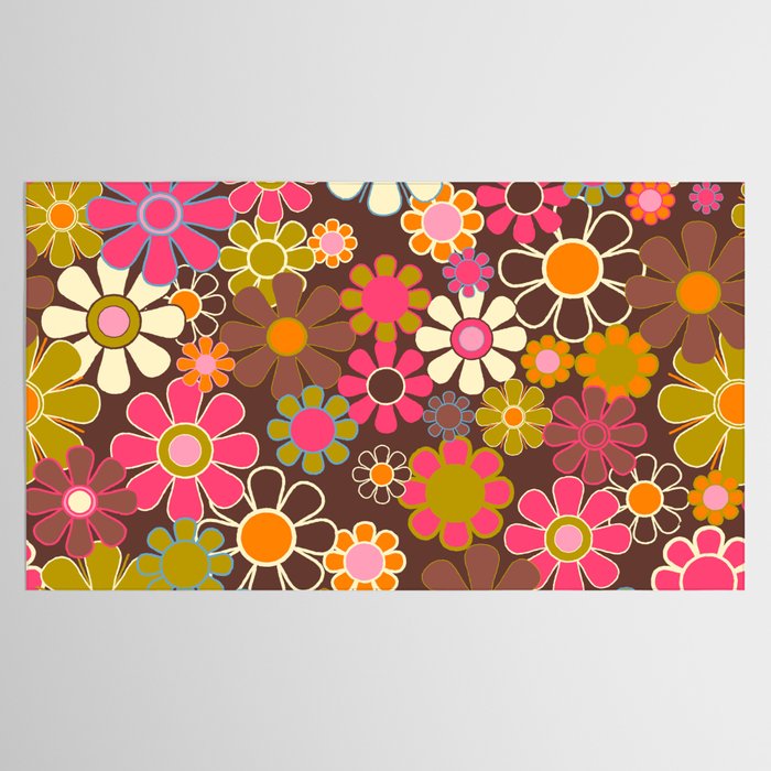 Groovy Retro Garden 60s 70s Floral Pattern Brown Avocado Pink Tablecloth Gallery Image 2