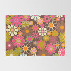 Groovy Retro Garden 60s 70s Floral Pattern Brown Avocado Pink Rug Gallery Image 2
