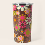 Groovy Retro Garden 60s 70s Floral Pattern Brown Avocado Pink Travel Mug Gallery Image 1