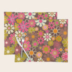 Groovy Retro Garden 60s 70s Floral Pattern Brown Avocado Pink Placemat Gallery Image 1