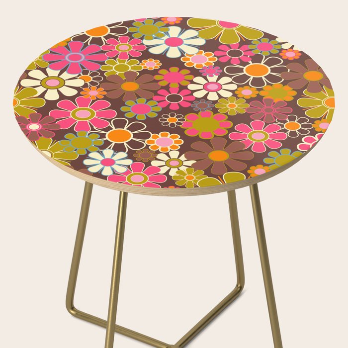 Groovy Retro Garden 60s 70s Floral Pattern Brown Avocado Pink Side Table Gallery Image 2