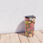 Groovy Retro Garden 60s 70s Floral Pattern Brown Avocado Pink Travel Mug Gallery Image 4