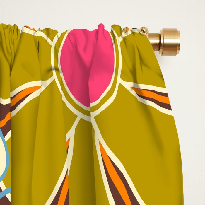 Groovy Retro Garden 60s 70s Floral Pattern Brown Avocado Pink Window Curtain Gallery Image 2