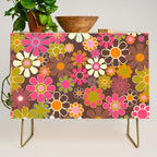 Groovy Retro Garden 60s 70s Floral Pattern Brown Avocado Pink Credenza Gallery Image 1