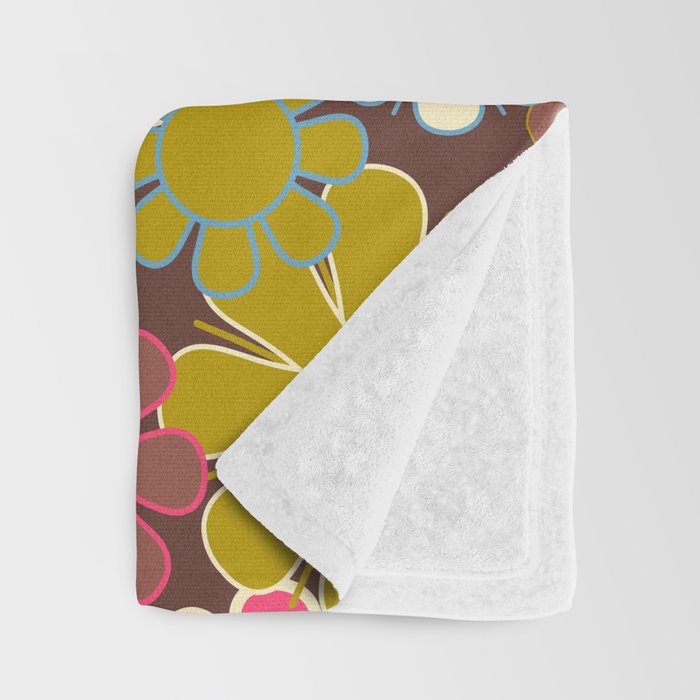 Groovy Retro Garden 60s 70s Floral Pattern Brown Avocado Pink Throw Blanket Gallery Image 3