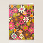 Groovy Retro Garden 60s 70s Floral Pattern Brown Avocado Pink Stationery Card Gallery Image 2