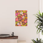Groovy Retro Garden 60s 70s Floral Pattern Brown Avocado Pink Poster Gallery Image 2