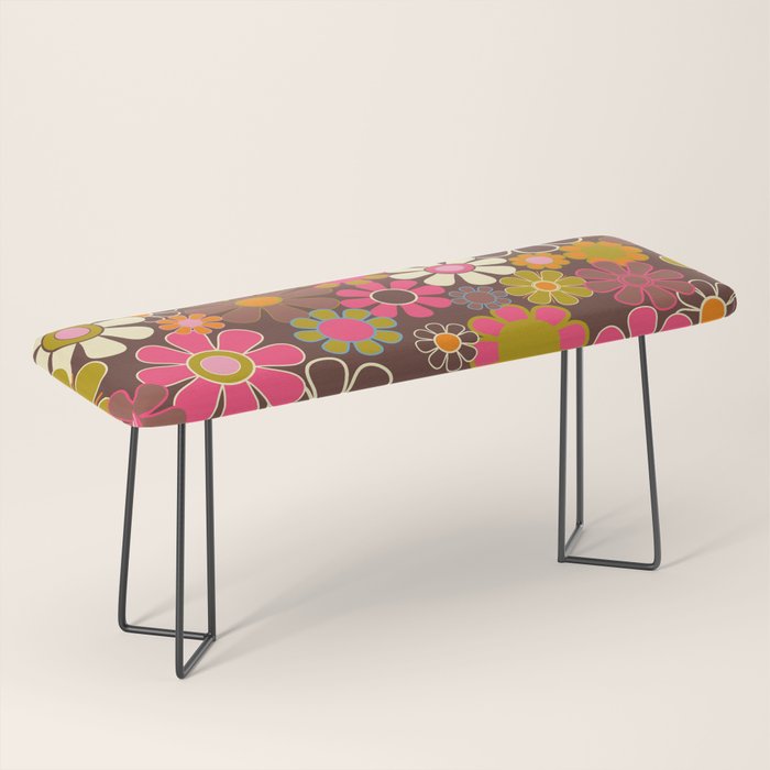Groovy Retro Garden 60s 70s Floral Pattern Brown Avocado Pink Bench Gallery Image 1