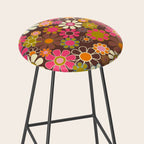 Groovy Retro Garden 60s 70s Floral Pattern Brown Avocado Pink Stool Gallery Image 2