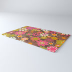 Groovy Retro Garden 60s 70s Floral Pattern Brown Avocado Pink Rug Gallery Image 3