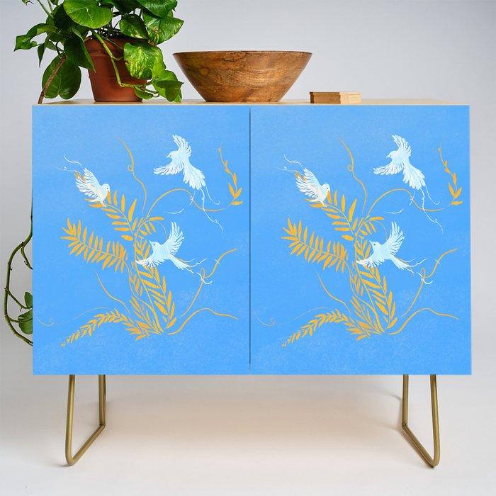 Willow Plants and Birds (blue) Credenza Gallery Image 1