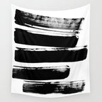 Stripes Black & White Minimalist Abstract Mid century Ink Art Dark Brush Strokes Wall Tapestry Gallery Image 4