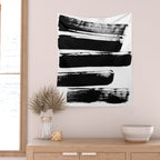Stripes Black & White Minimalist Abstract Mid century Ink Art Dark Brush Strokes Wall Tapestry Gallery Image 2