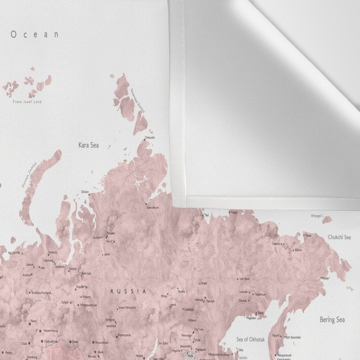 World map in dusty pink & grey watercolor, Adventure awaits Wall Tapestry Gallery Image 3