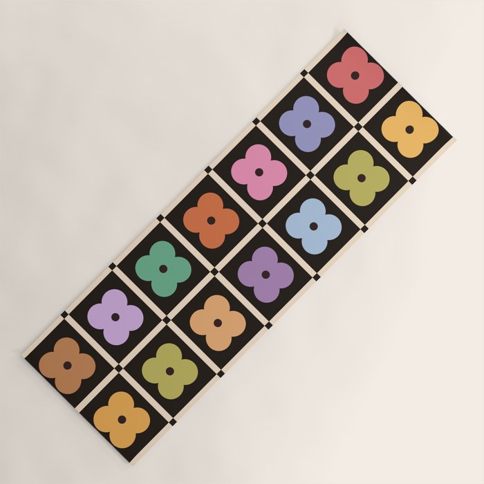 Colorful Flowers and Black & White Patchwork Gingham  Yoga Mat Gallery Image 1