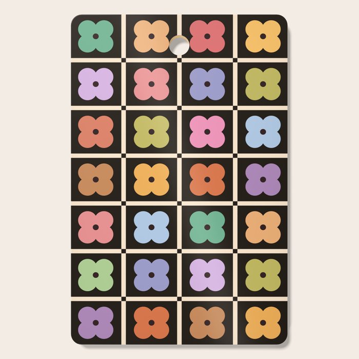 Colorful Flowers and Black & White Patchwork Gingham  Cutting Board Gallery Image 1