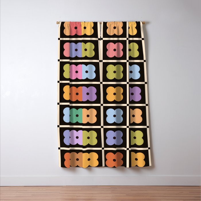 Colorful Flowers and Black & White Patchwork Gingham  Window Curtain Gallery Image 3