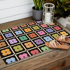 Colorful Flowers and Black & White Patchwork Gingham  Outdoor Rug Gallery Image 2