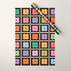 Colorful Flowers and Black & White Patchwork Gingham  Wrapping Paper Gallery Image 1
