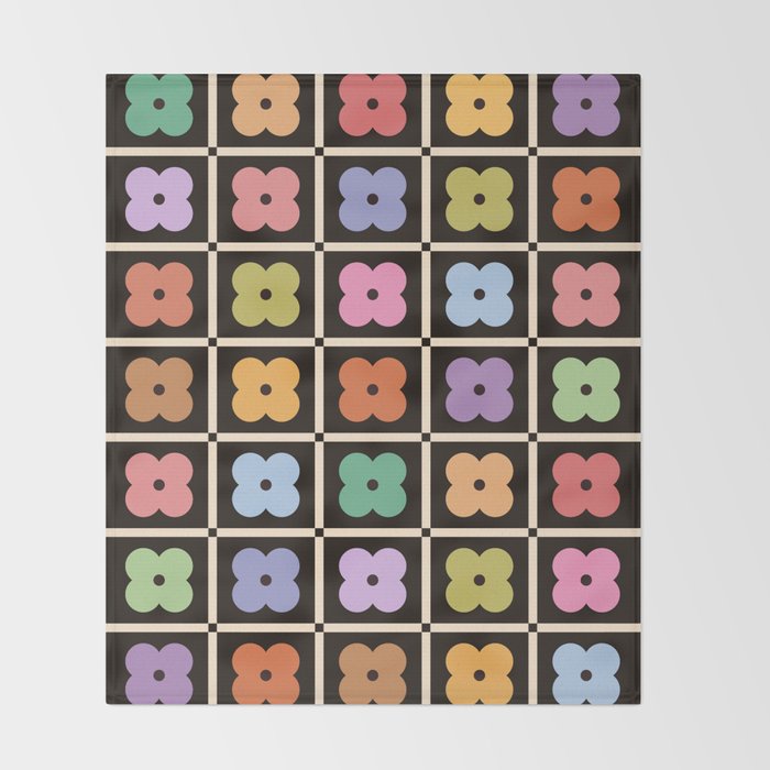 Colorful Flowers and Black & White Patchwork Gingham  Throw Blanket Gallery Image 2