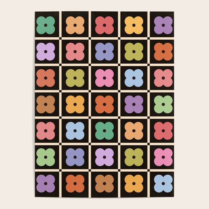 Colorful Flowers and Black & White Patchwork Gingham  Poster Gallery Image 4