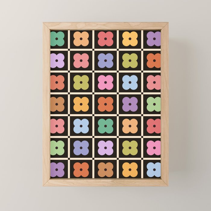 Colorful Flowers and Black & White Patchwork Gingham  Mini Art Print Gallery Image 1