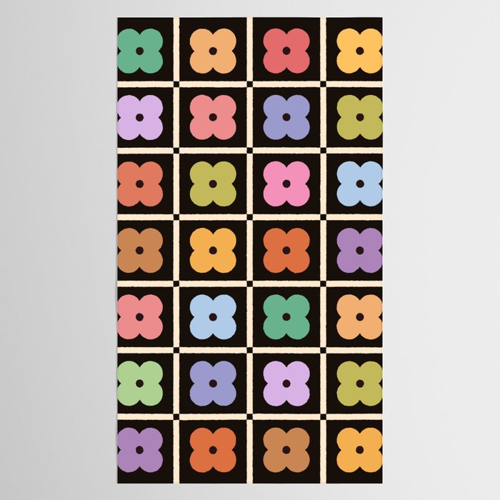 Colorful Flowers and Black & White Patchwork Gingham  Tablecloth Gallery Image 2