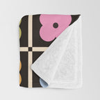 Colorful Flowers and Black & White Patchwork Gingham  Throw Blanket Gallery Image 3
