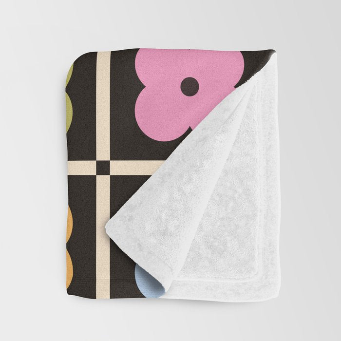 Colorful Flowers and Black & White Patchwork Gingham  Throw Blanket Gallery Image 3