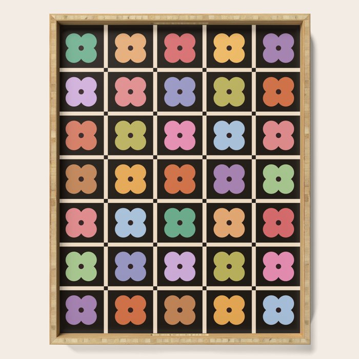 Colorful Flowers and Black & White Patchwork Gingham  Serving Tray Gallery Image 1