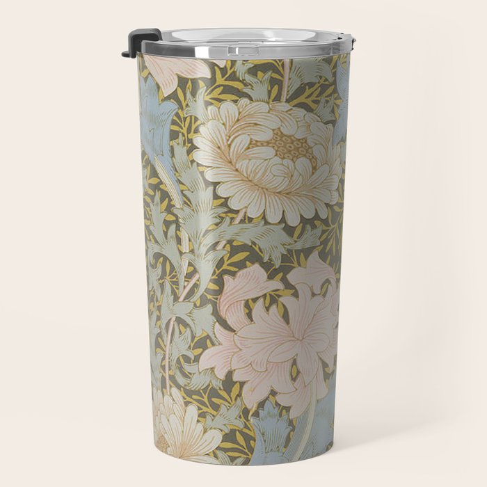 William Morris Vintage Chrysanthemum Pastel Pink Gold Blue 1876  Travel Mug Gallery Image 3