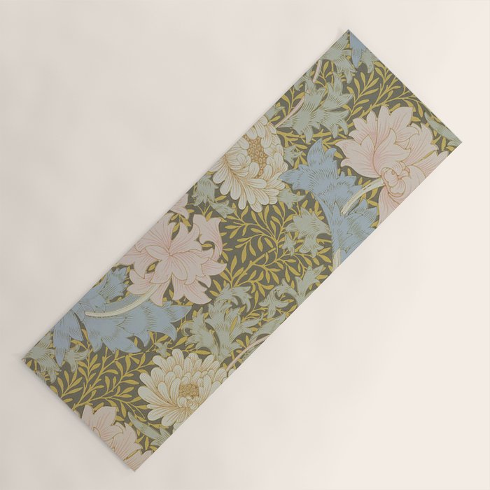 William Morris Vintage Chrysanthemum Pastel Pink Gold Blue 1876  Yoga Mat Gallery Image 1