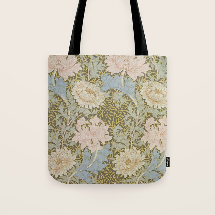 William Morris Vintage Chrysanthemum Pastel Pink Gold Blue 1876  Tote Bag Gallery Image 1