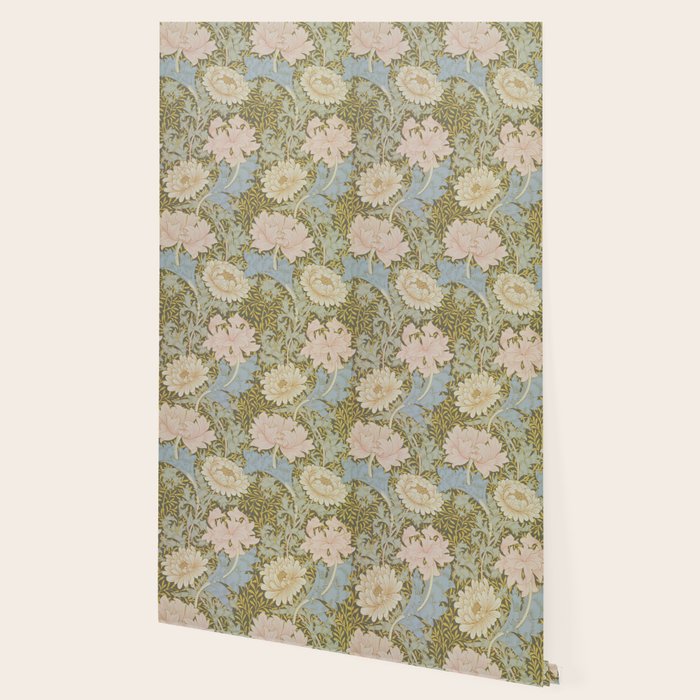 William Morris Vintage Chrysanthemum Pastel Pink Gold Blue 1876  Wallpaper Gallery Image 2