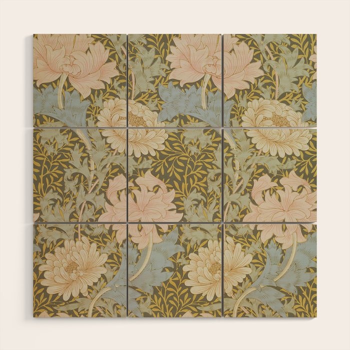 William Morris Vintage Chrysanthemum Pastel Pink Gold Blue 1876  Wood Wall Art Gallery Image 1