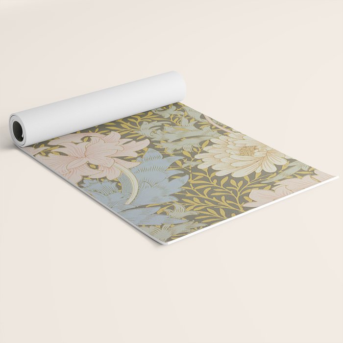 William Morris Vintage Chrysanthemum Pastel Pink Gold Blue 1876  Yoga Mat Gallery Image 2