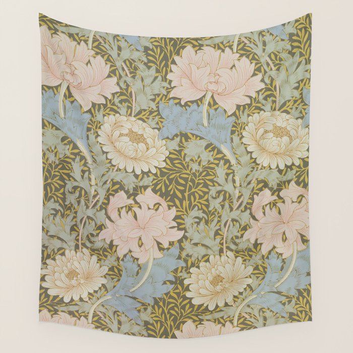 William Morris Vintage Chrysanthemum Pastel Pink Gold Blue 1876  Wall Tapestry Gallery Image 4