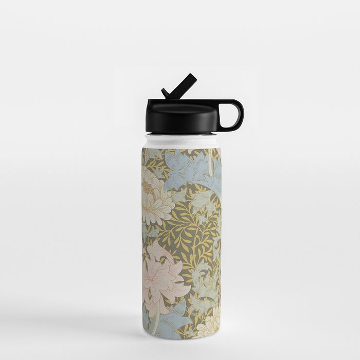 William Morris Vintage Chrysanthemum Pastel Pink Gold Blue 1876  Water Bottle Gallery Image 1