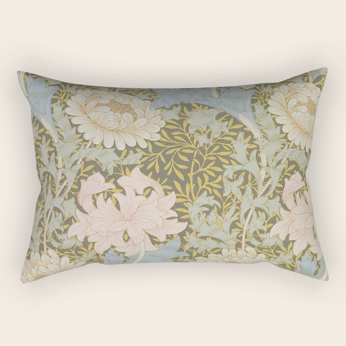William Morris Vintage Chrysanthemum Pastel Pink Gold Blue 1876  Rectangular Pillow Gallery Image 1