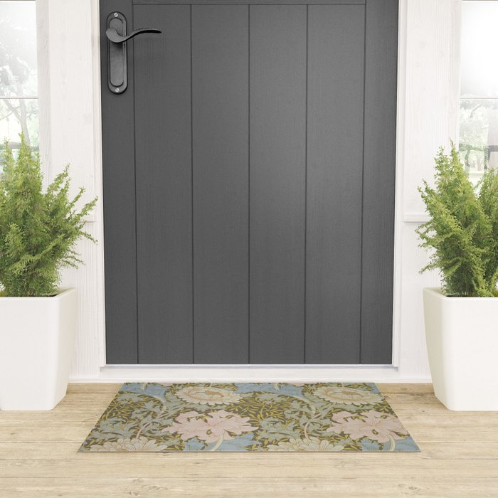 William Morris Vintage Chrysanthemum Pastel Pink Gold Blue 1876  Welcome Mat Gallery Image 3
