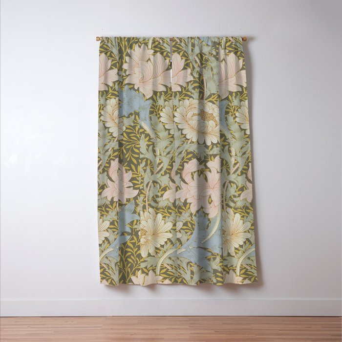 William Morris Vintage Chrysanthemum Pastel Pink Gold Blue 1876  Window Curtain Gallery Image 3