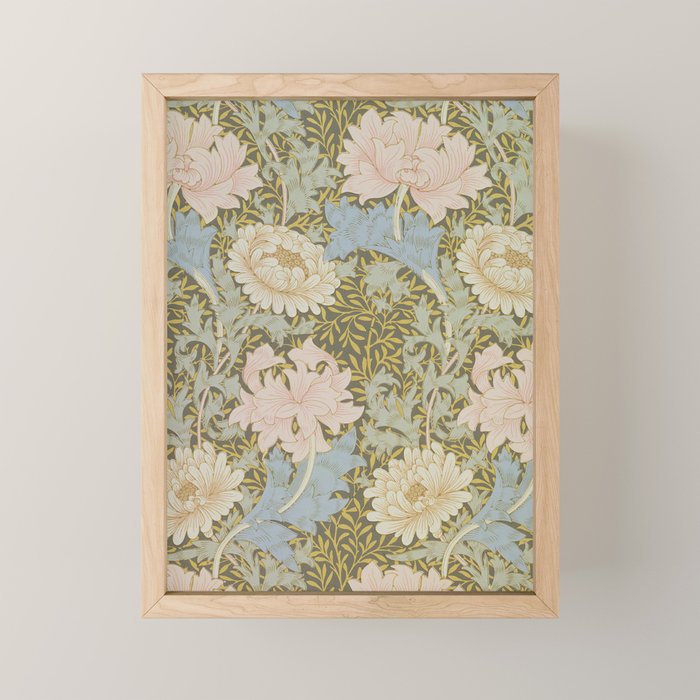 William Morris Vintage Chrysanthemum Pastel Pink Gold Blue 1876  Mini Art Print Gallery Image 1