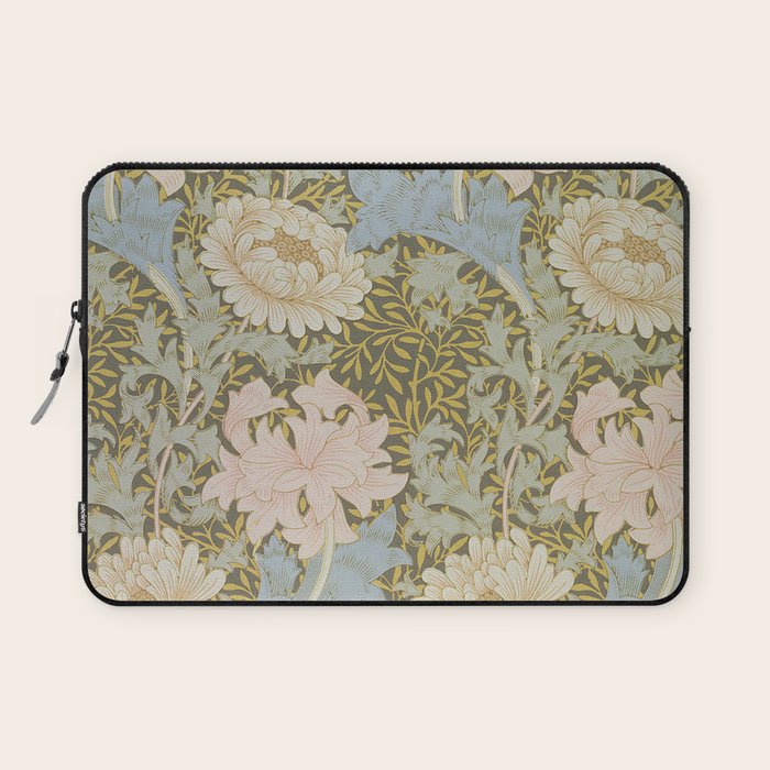 William Morris Vintage Chrysanthemum Pastel Pink Gold Blue 1876  Laptop Sleeve Gallery Image 1