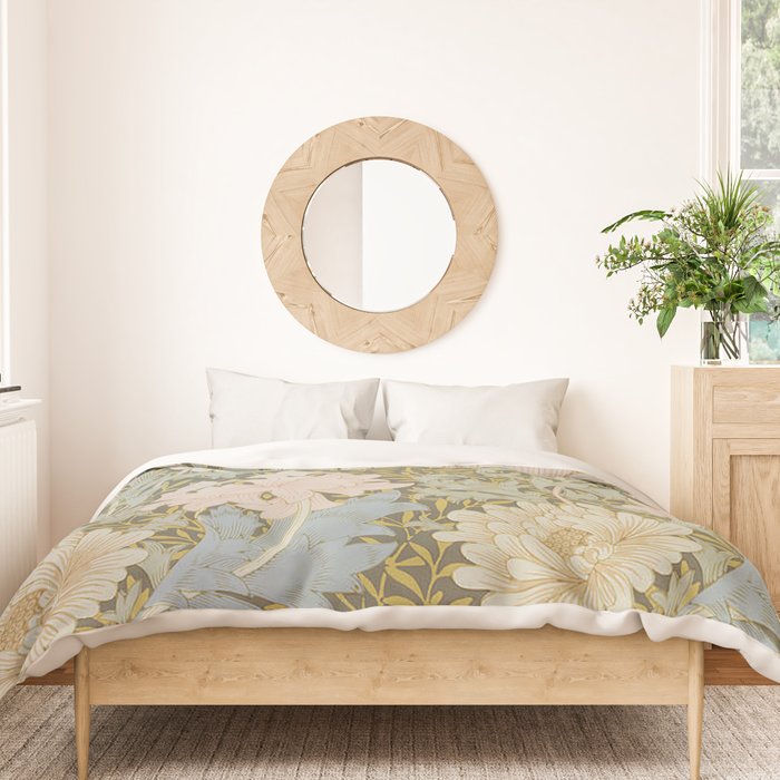 William Morris Vintage Chrysanthemum Pastel Pink Gold Blue 1876  Duvet Cover Gallery Image 3