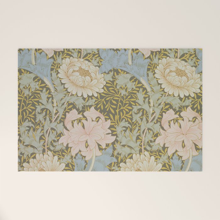 William Morris Vintage Chrysanthemum Pastel Pink Gold Blue 1876  Welcome Mat Gallery Image 1