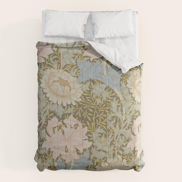 William Morris Vintage Chrysanthemum Pastel Pink Gold Blue 1876  Comforter Gallery Image 6